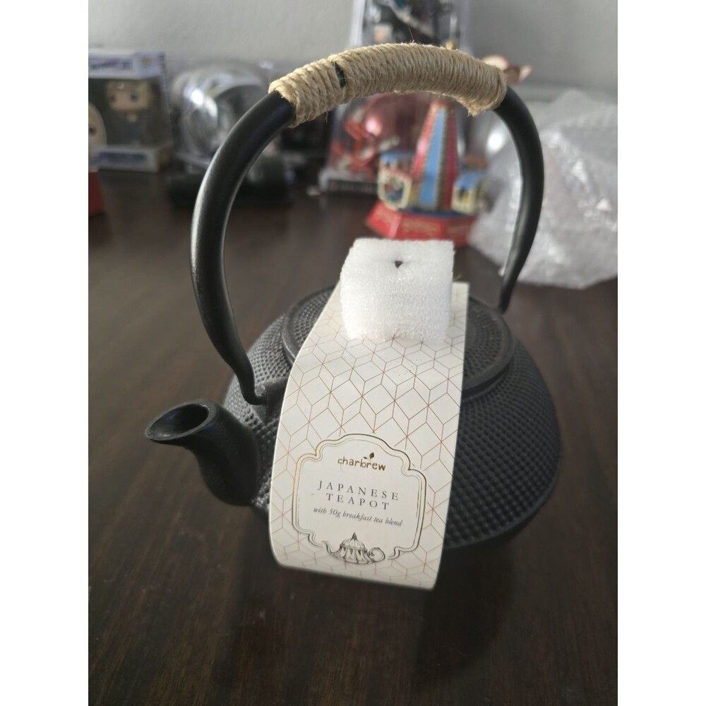 Charbrew Japanese Cast Iron Teapot Black Hobnail Tetsubin Rope Handle New w Tag